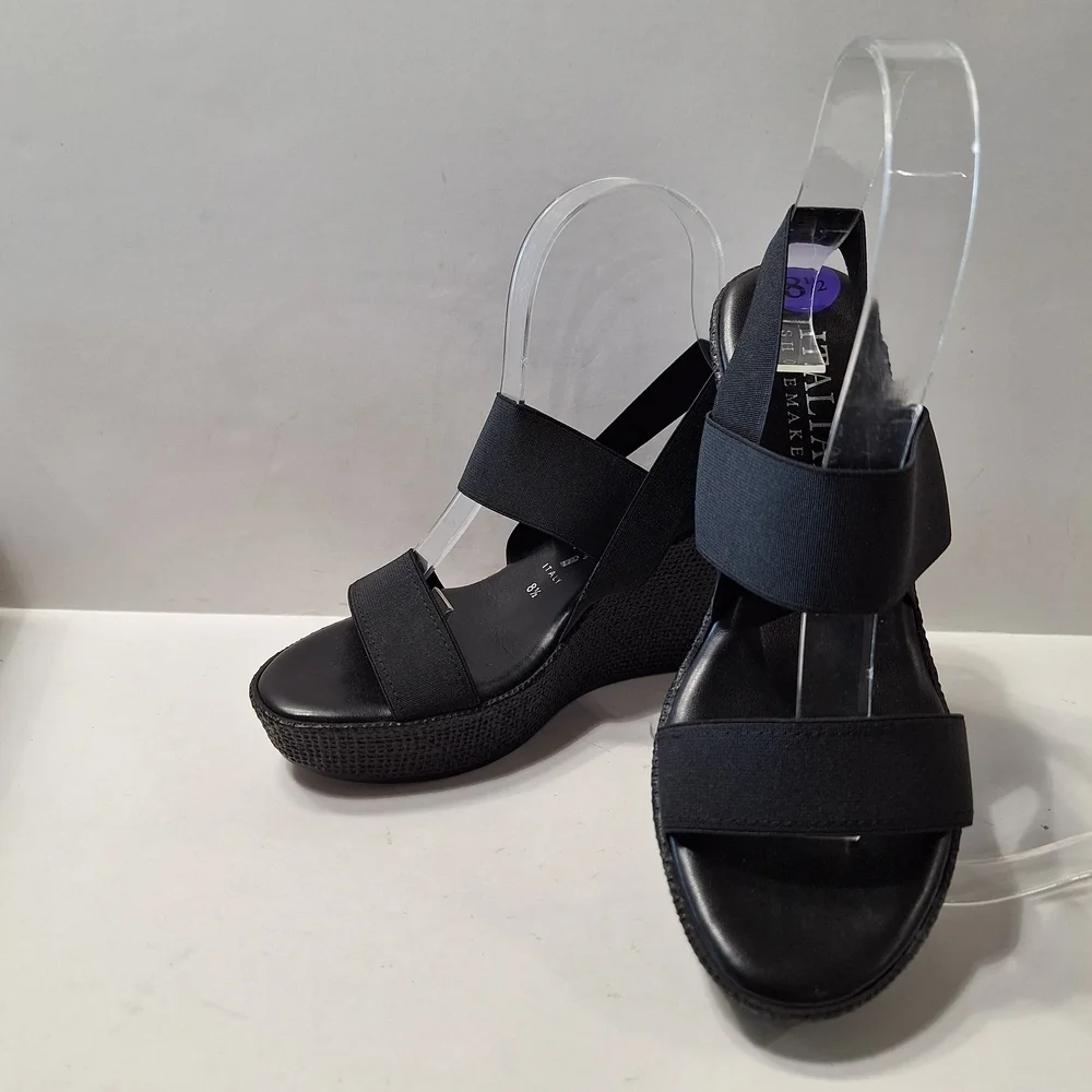 Italian Shoemakers Black Elastic Strap Wedge Sandals
